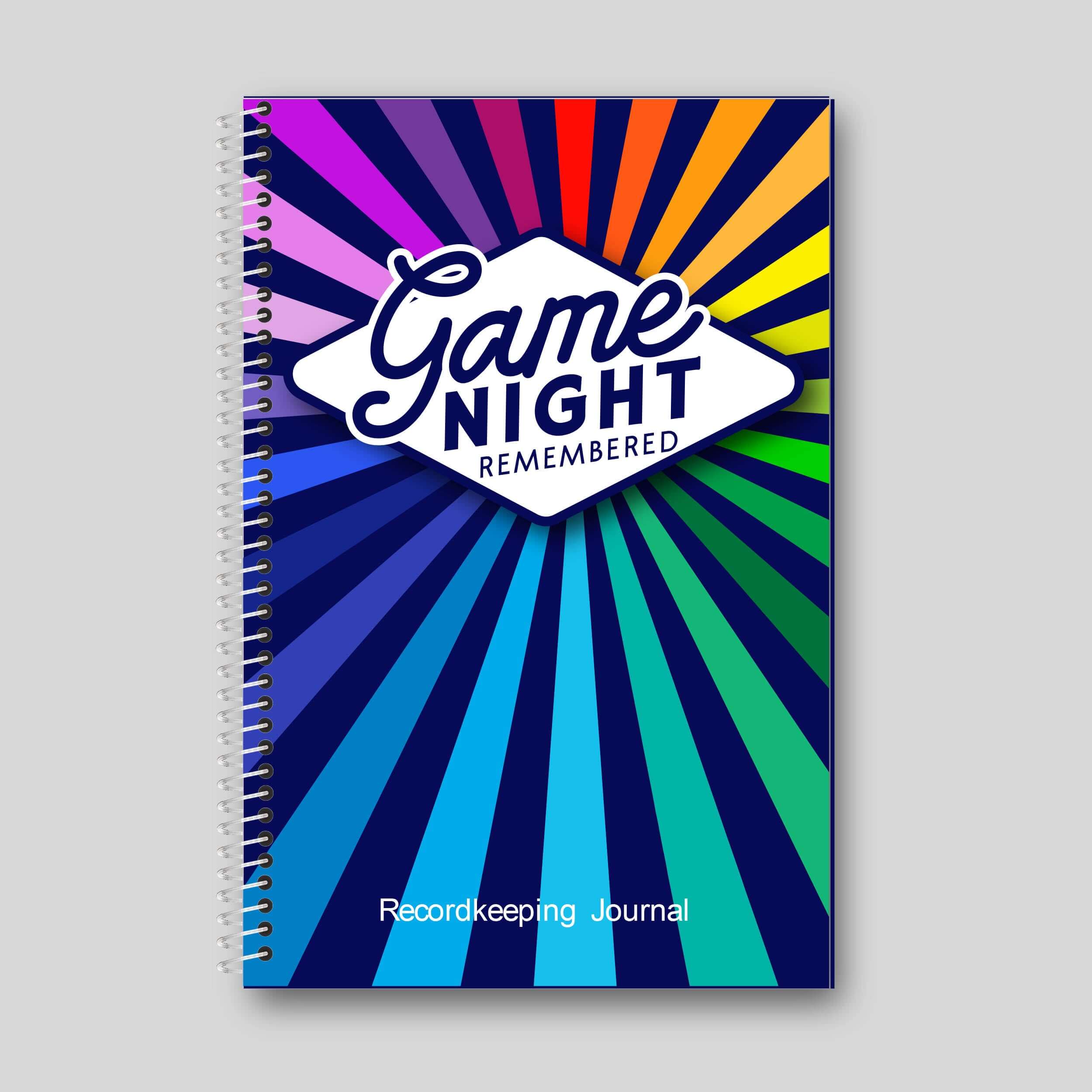 Game Night Remembered board game journal with colorful radial design, perfect for tracking game nights.