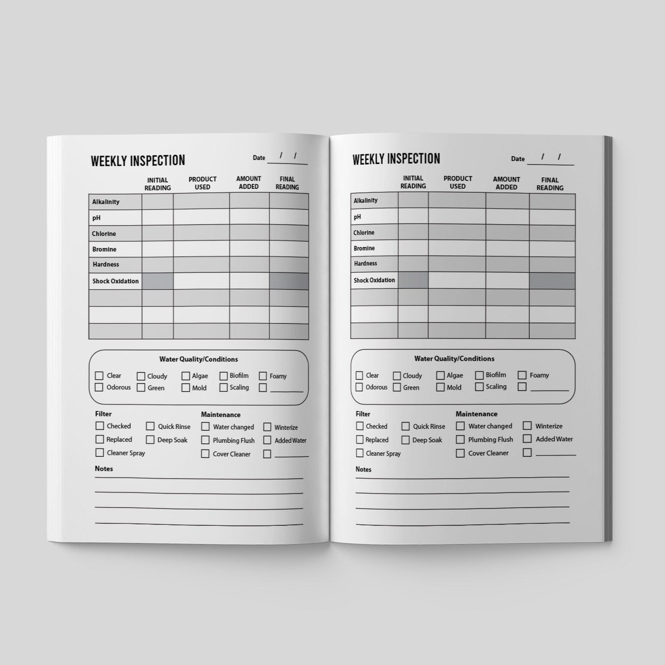 Hot tub inspection logbook journal